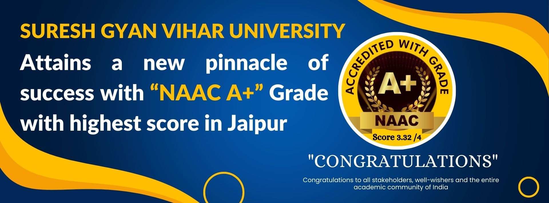 Gyan Vihar attains a new pinnacle of success with NAAC A+ Grade with highest score in Jaipur